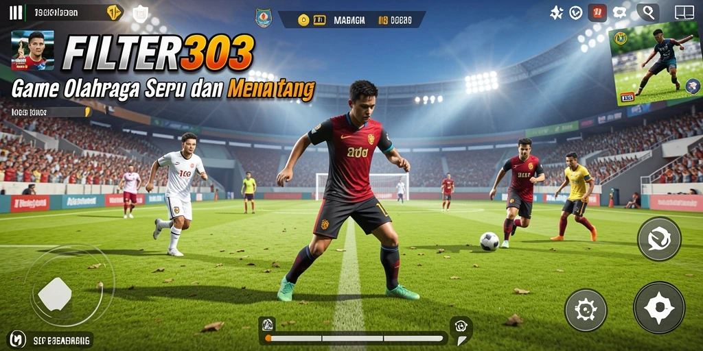 Tangkapan layar utama FILTER303 menunjukkan aksi seru dalam permainan olahraga.