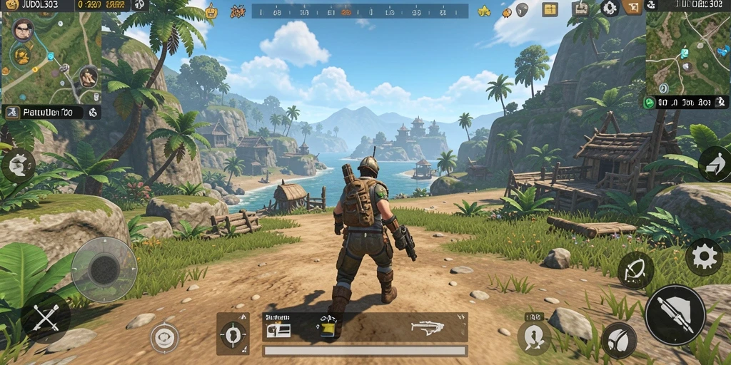 Screenshot gameplay JUDOL303 menampilkan karakter utama dalam dunia terbuka.