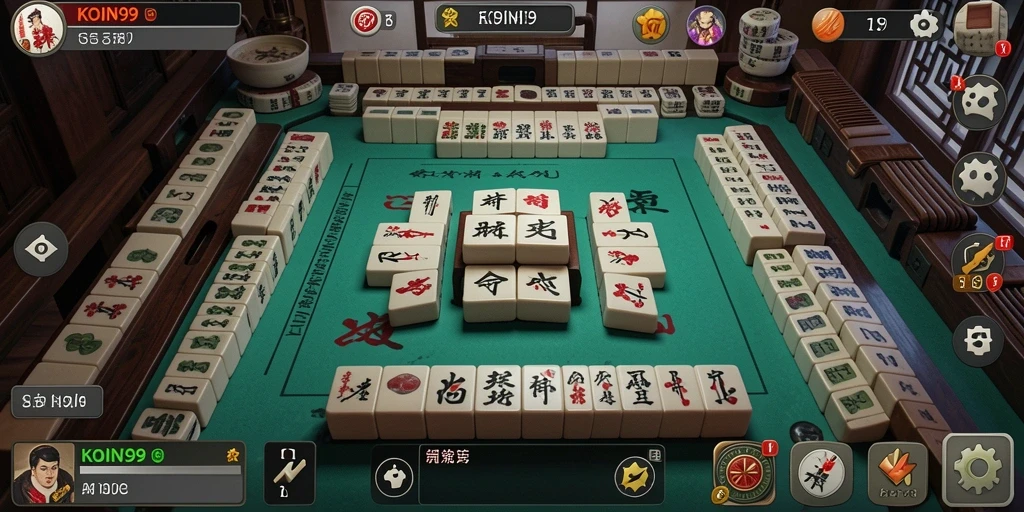 Gameplay seru KOIN99 dengan antarmuka Mahjong yang menarik.