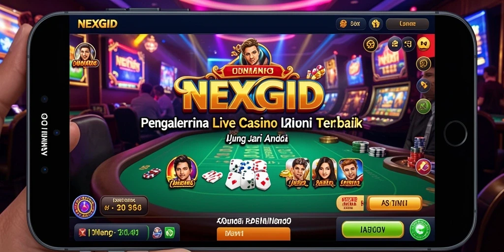 Tangkapan layar NEXGID menampilkan dealer dan pemain dalam suasana kasino langsung.