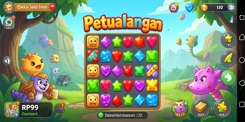 Tampilan menarik dari gameplay RP99 yang menampilkan aksi Match-3 yang mengasyikkan.