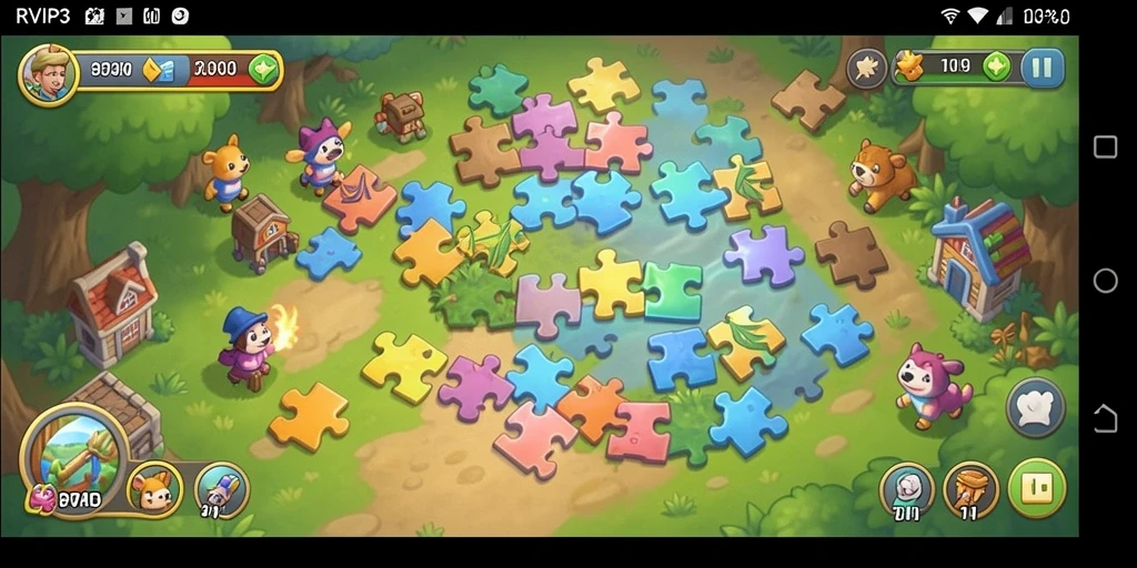 Tampilan gameplay seru RVIP3 dengan potongan puzzle yang penuh warna.