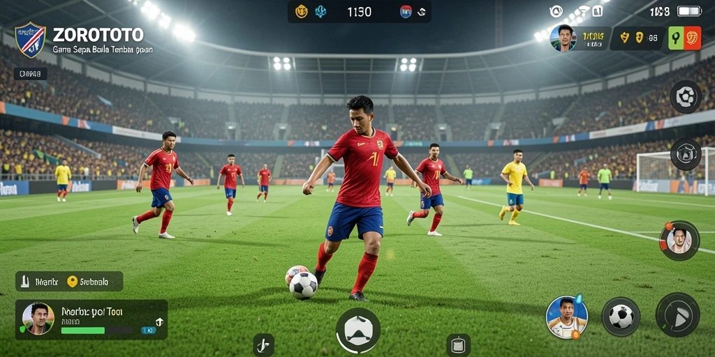 Tampilan gameplay seru dalam ZOROTOTO dengan aksi sepak bola yang menarik.